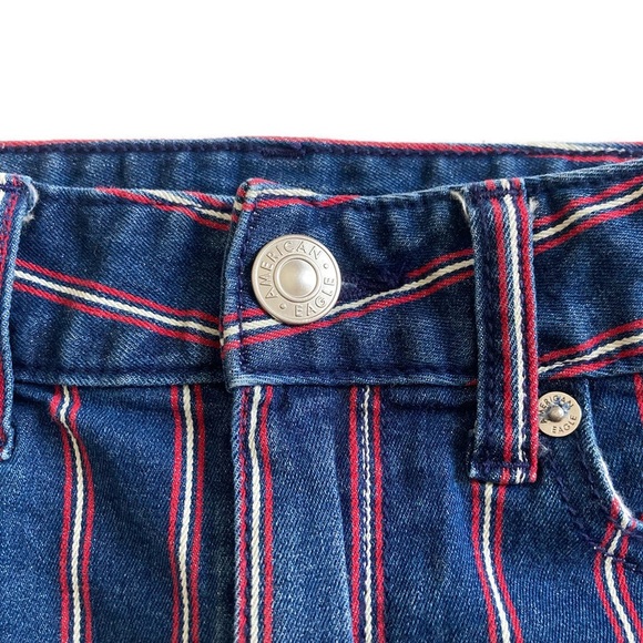 American Eagle High Rise Striped Denim Mini Skirt Frayed Hem Patriotic RWB - Picture 4 of 10